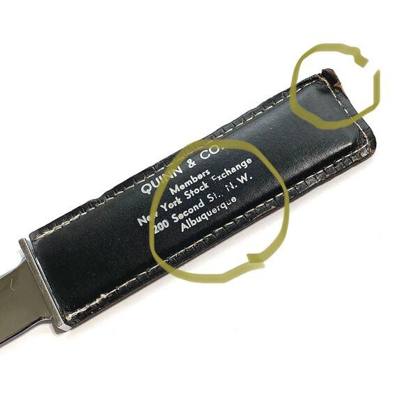 Vintage 9" Letter Opener Advertising Black Leather Sheath 2-Sided MMF Quinn & Co - Picture 11 of 11